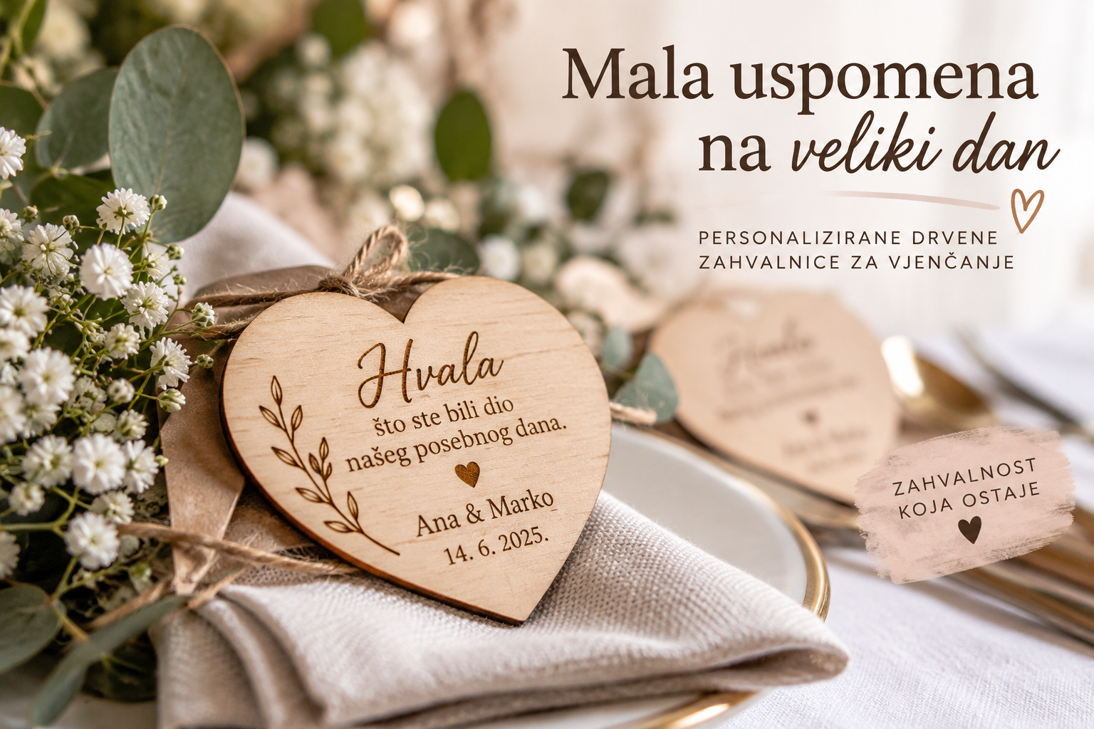 Personalizirane drvene zahvalnice za vjenčanje – mala uspomena na veliki dan